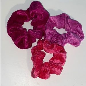 3 Pink Velvet Scrunchies